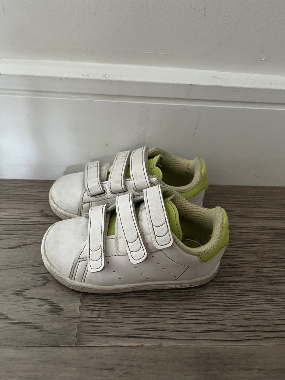Adidas sneakers. Toddler size 8. White. Lime. Pre-owned.